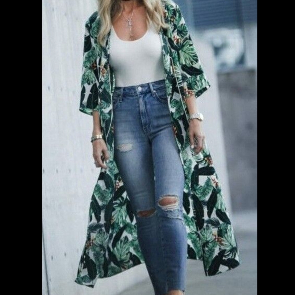 🔥🔥🔥Rachel Zoe Palm print duster beach cover up OS - Picture 3 of 14